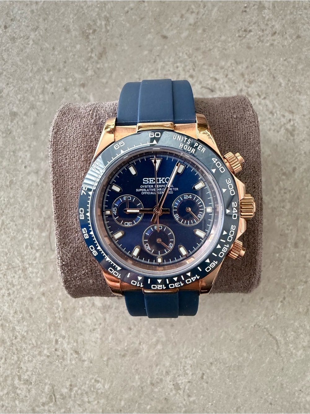 SEIKO MOD Daytona Style Watch – Rose Gold & Navy Blue